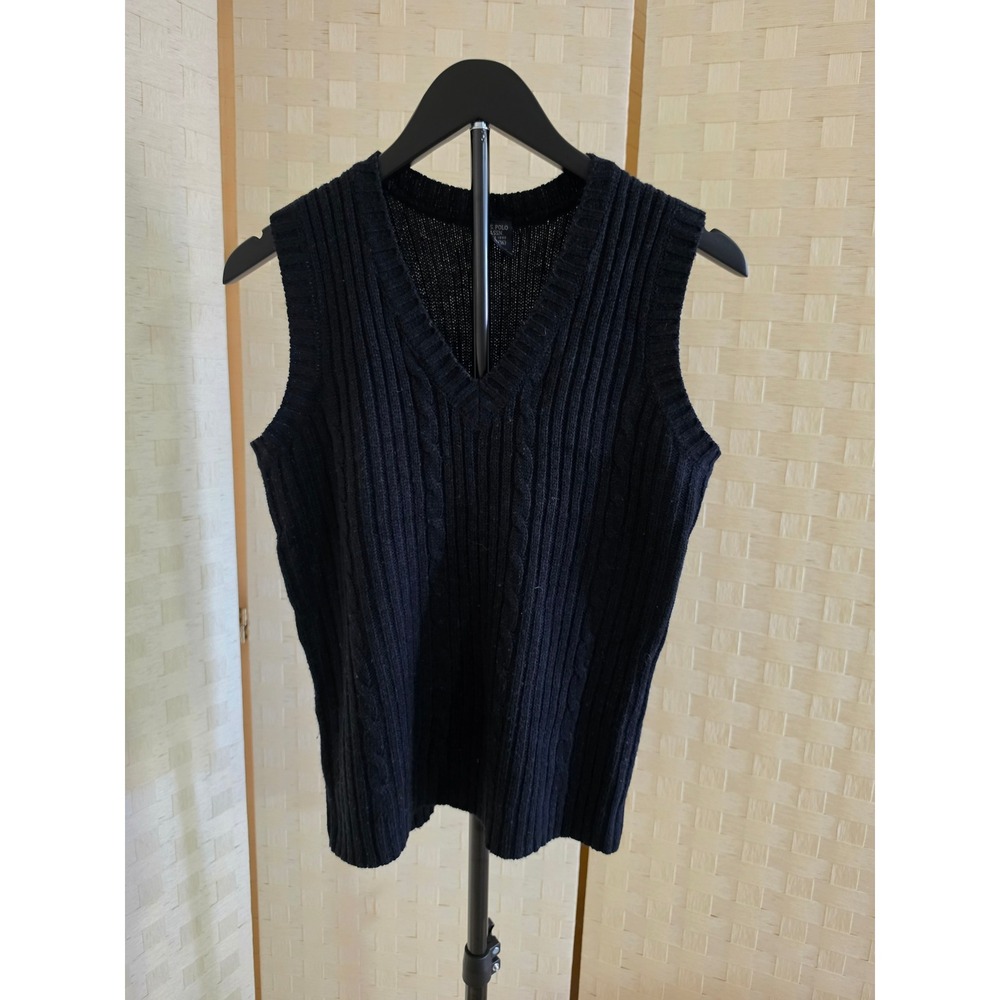 US Polo Assn Boys Navy Blue V-Neck Sweater Vest Ribbed Cable Knit Size L 14/16